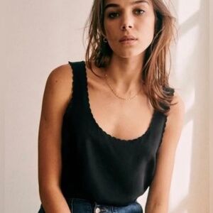 Sezane black Lucie top, 100% silk. Size 34,